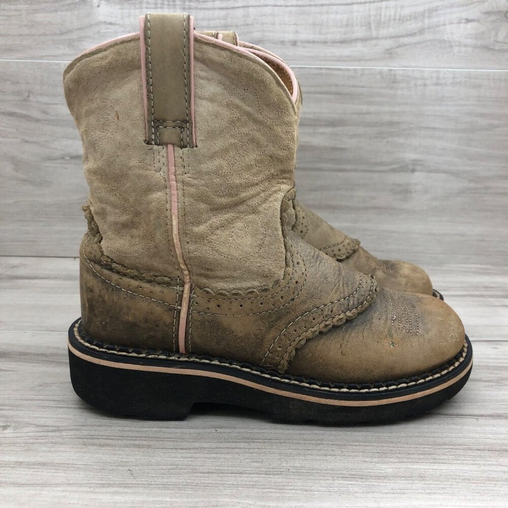 Ariat Boots Kids Girls 1 Brown Leather Pull On Western Cowboy Boots